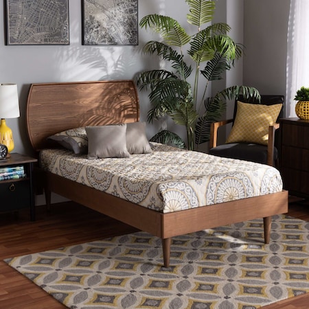 Baxton Studio Yori Mid-Century Modern Walnut Brown Finished Wood Twin Size Platform Bed 188-11112-11158-ZORO
